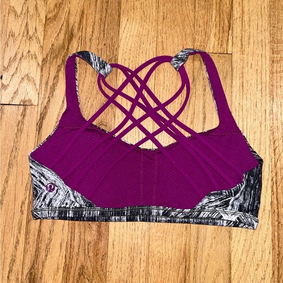 Lululemon Free to Be Sports Bra Gray/Black Purple Strappy Back Size 6 - Picture 4 of 7